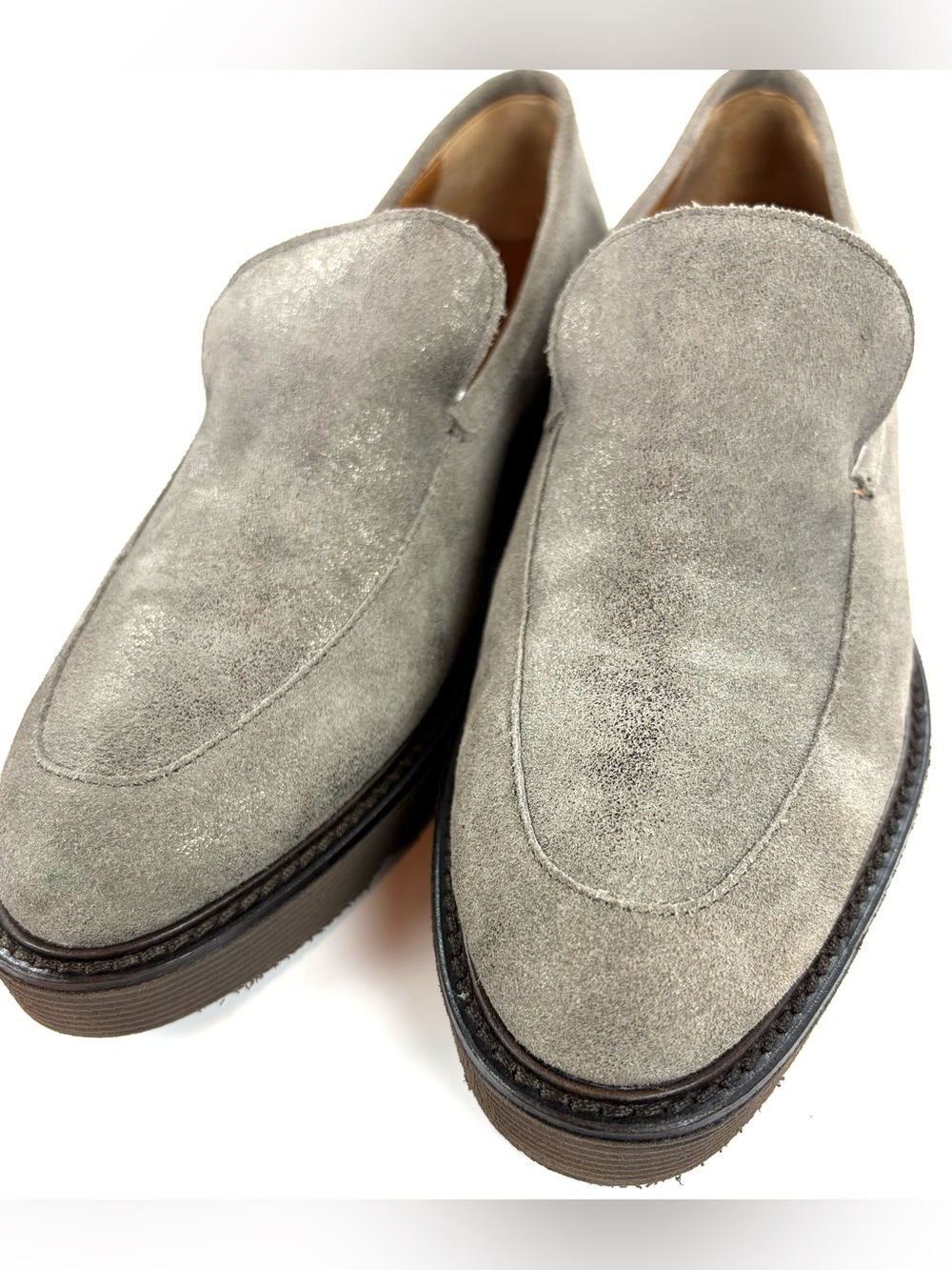Aquatalia Kelsey Metallic Suede Weatherproof Platform Loafers 9